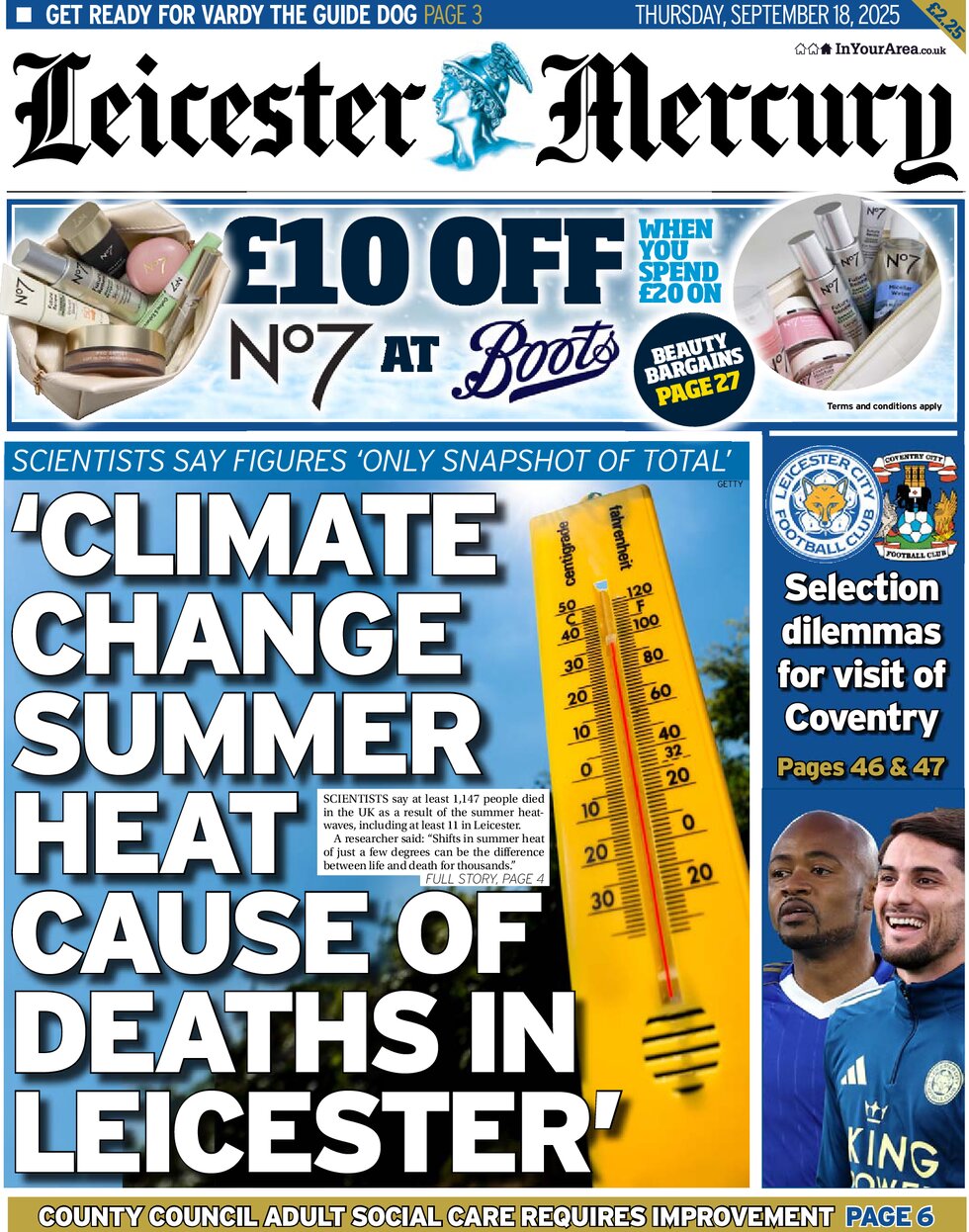 Prima Pagina Leicester Mercury 18/09/2025