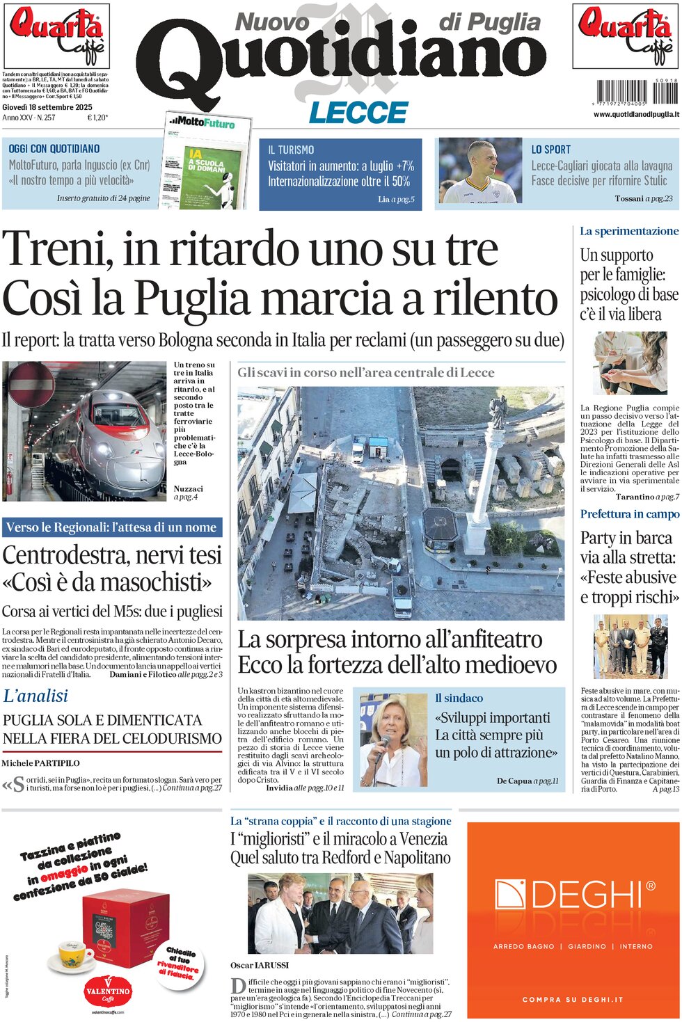 Prima Pagina Nuovo Quotidiano di Puglia (Lecce) 18/09/2025