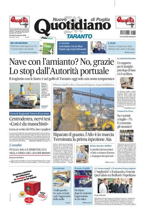 Prima Pagina Nuovo Quotidiano di Puglia (Taranto) 18/09/2025