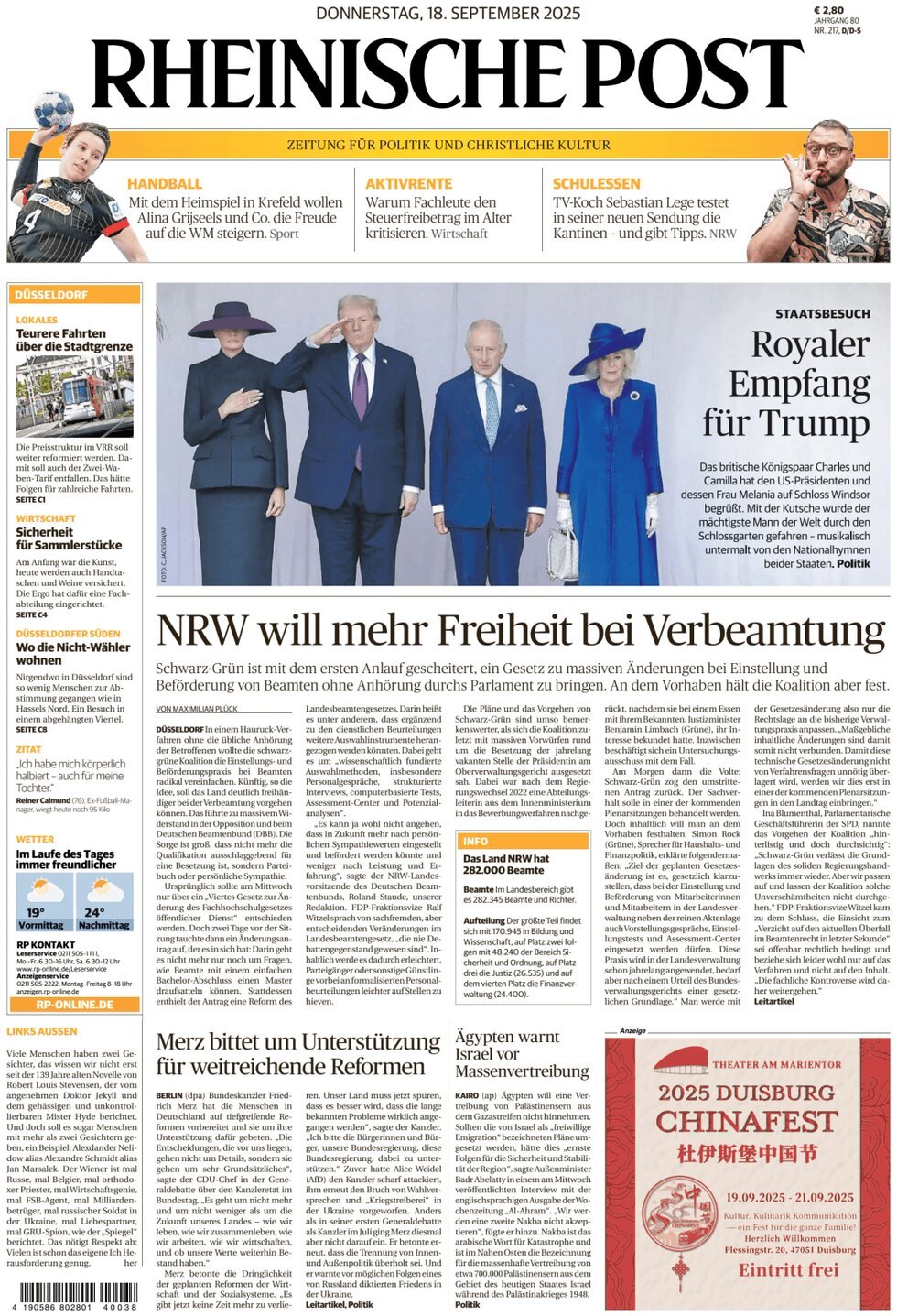 Prima Pagina Rheinische Post 18/09/2025