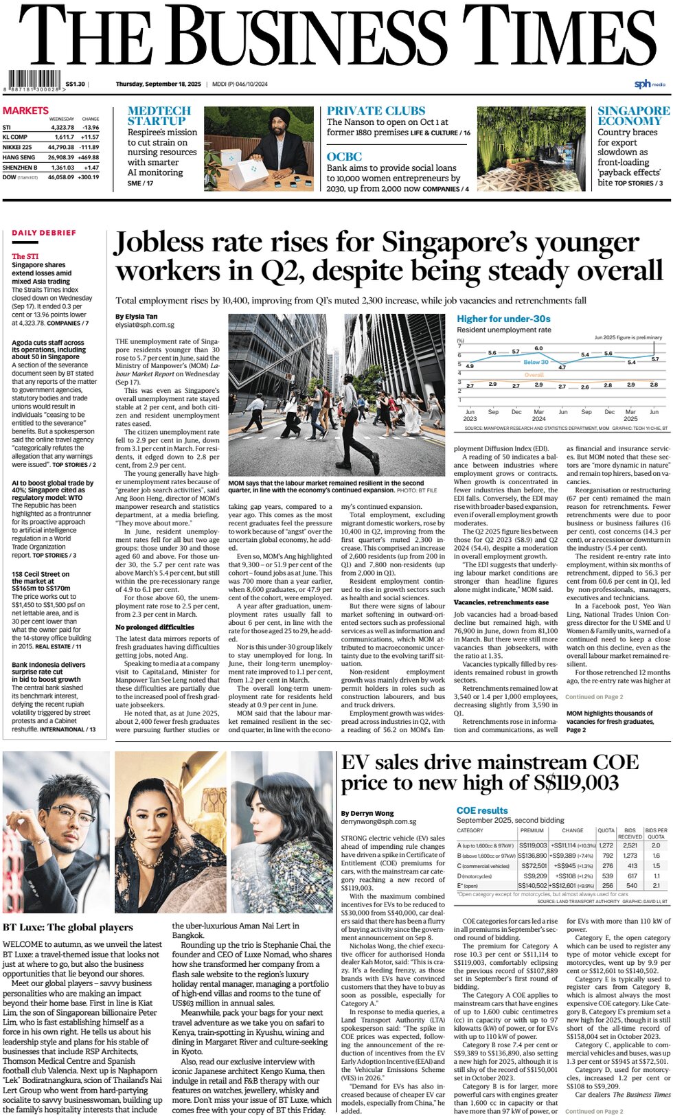 Prima Pagina The Business Times (Singapore) 18/09/2025