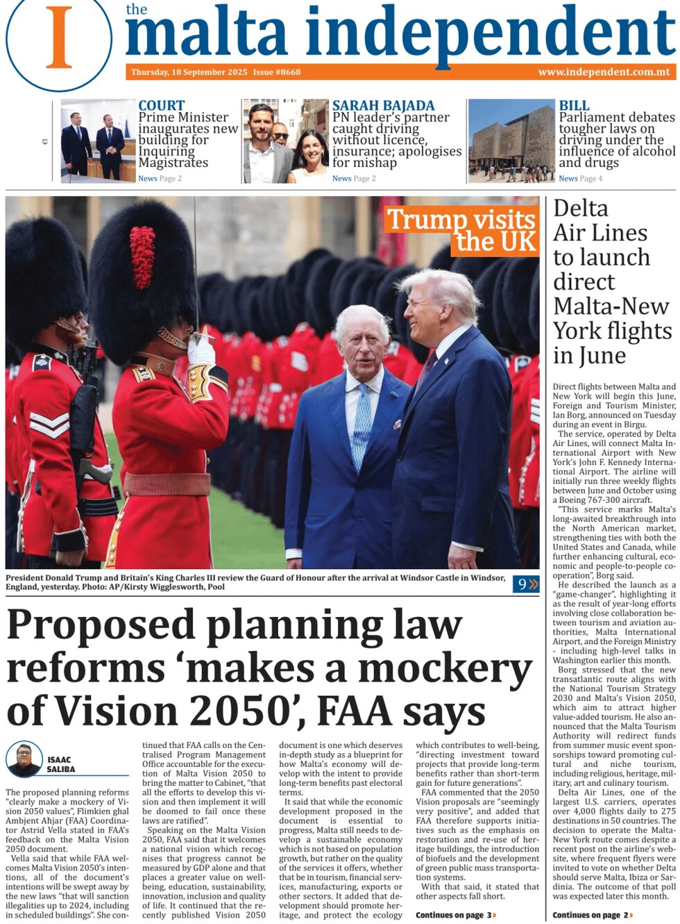 Prima Pagina The Malta Independent 18/09/2025