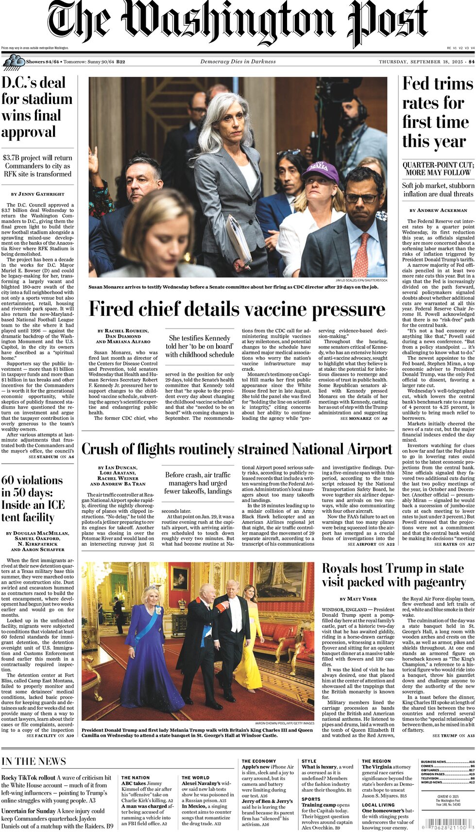Prima Pagina The Washington Post 18/09/2025