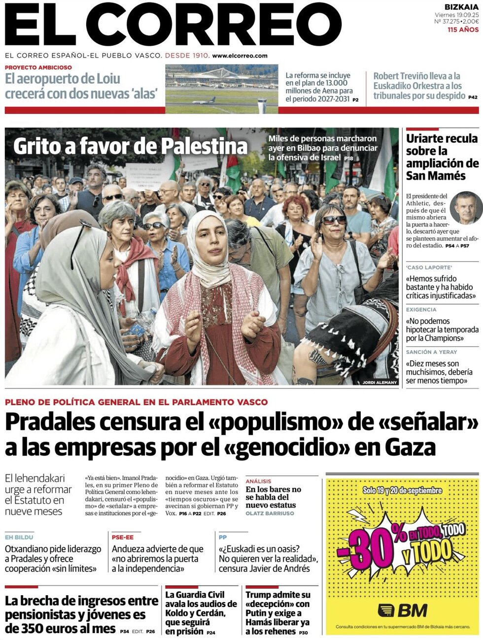 Prima Pagina El Correo 19/09/2025