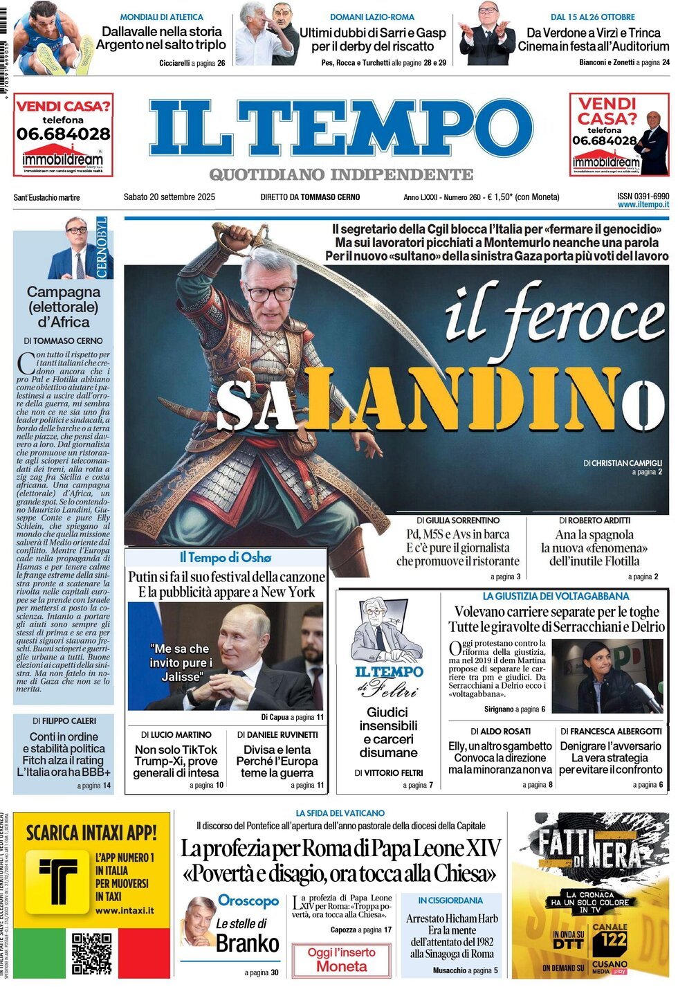 Prima Pagina Il Tempo 20/09/2025