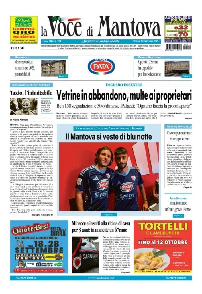 Prima Pagina La Voce di Mantova 19/09/2025