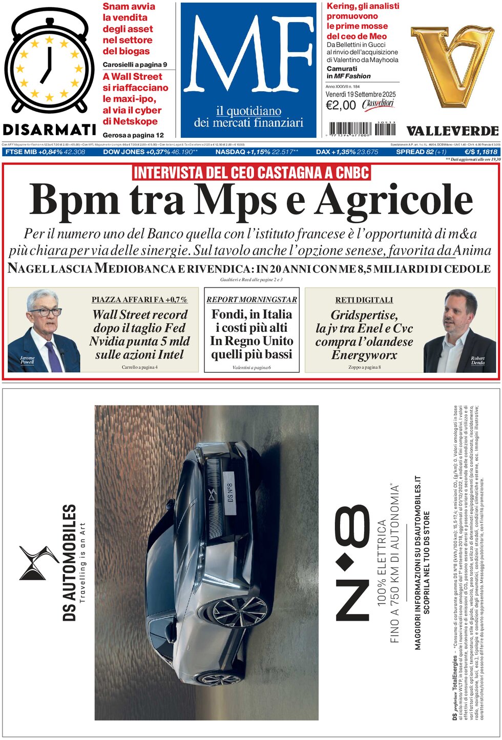 Prima Pagina MF Milano Finanza 19/09/2025