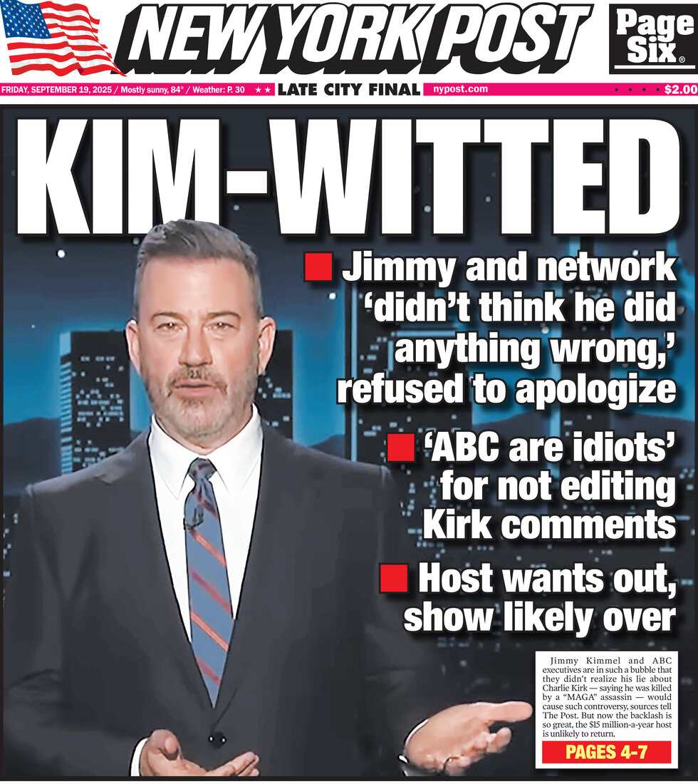 Prima Pagina New York Post 19/09/2025