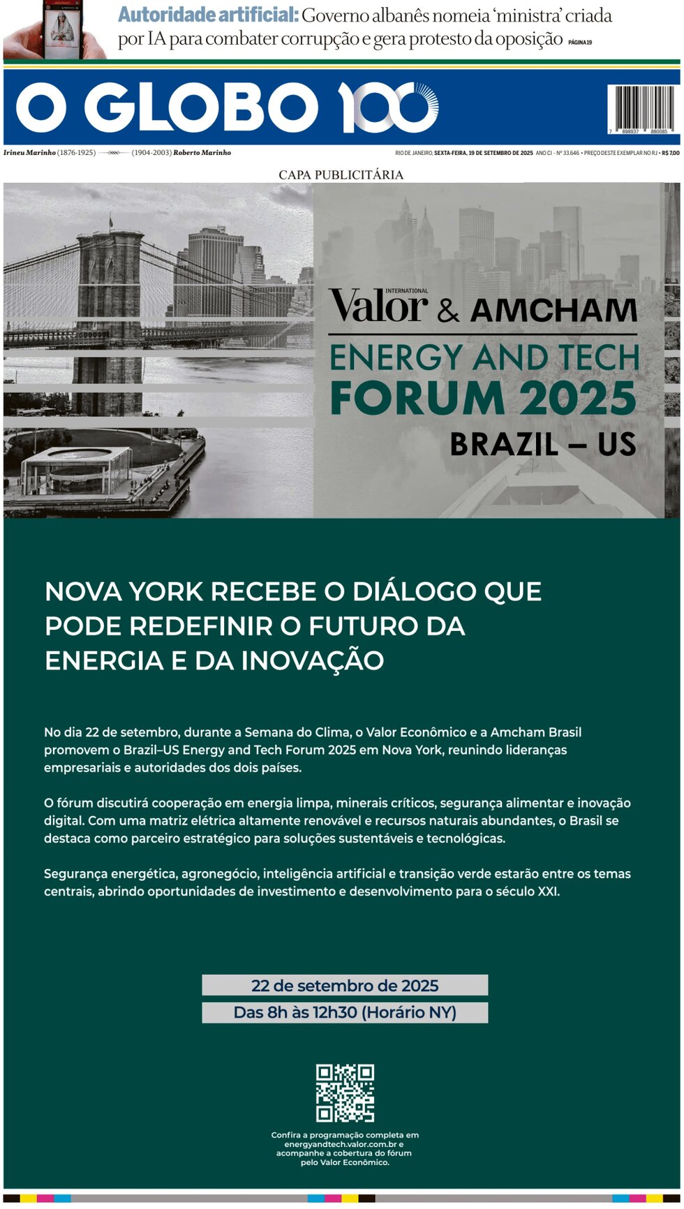 Prima Pagina O Globo 19/09/2025