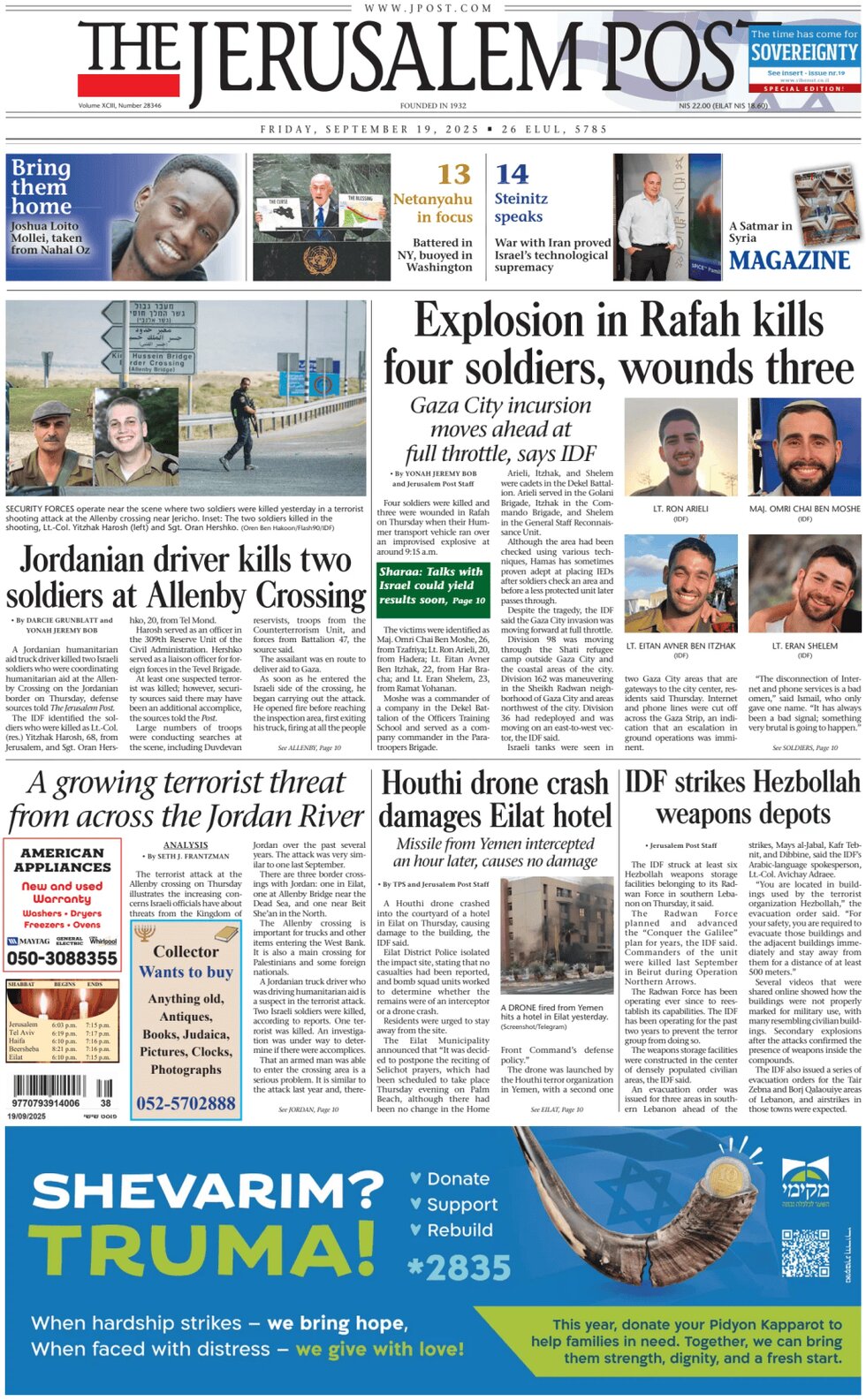 Prima Pagina The Jerusalem Post 19/09/2025