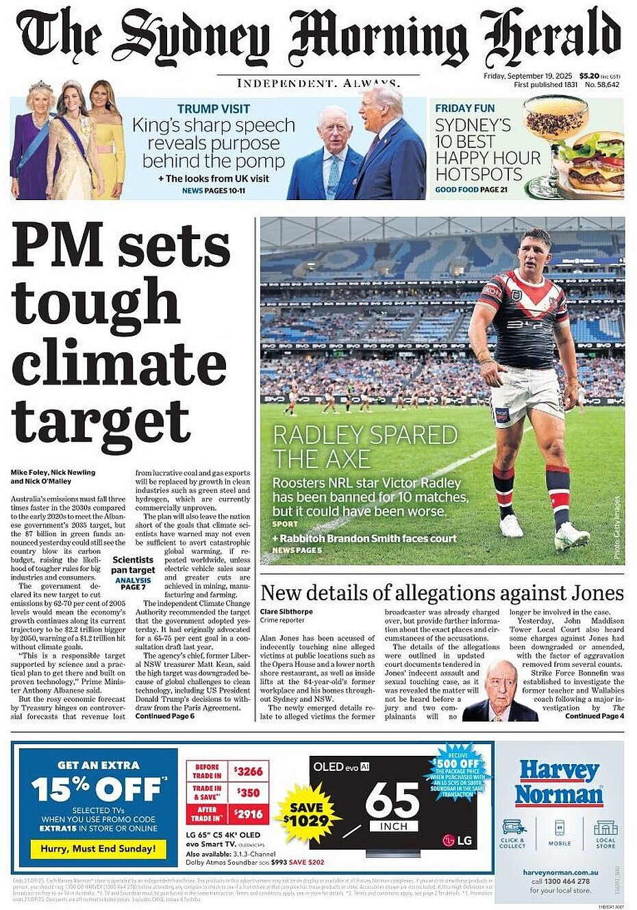 Prima Pagina The Sydney Morning Herald 19/09/2025