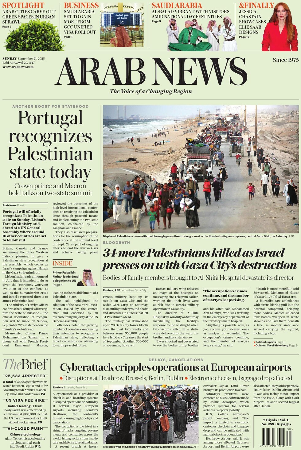Prima Pagina Arab News 21/09/2025