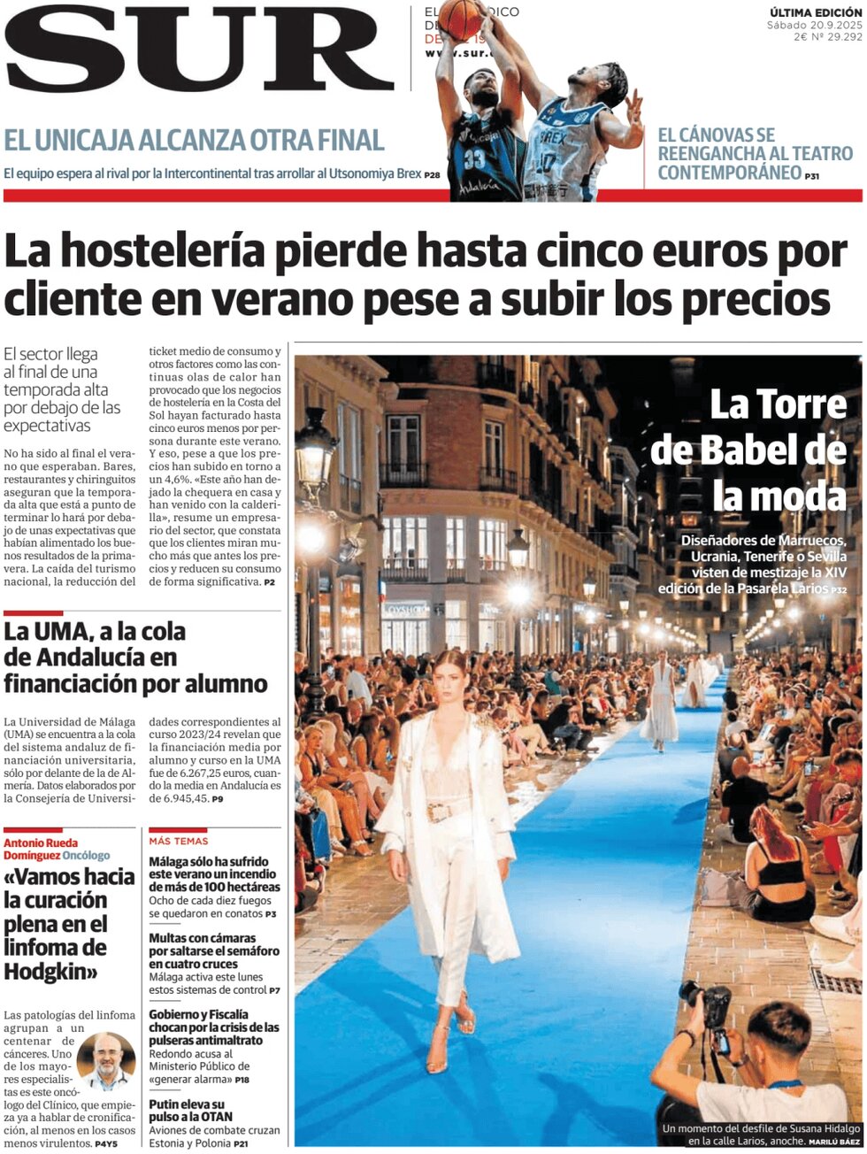 Prima Pagina Diario SUR 20/09/2025