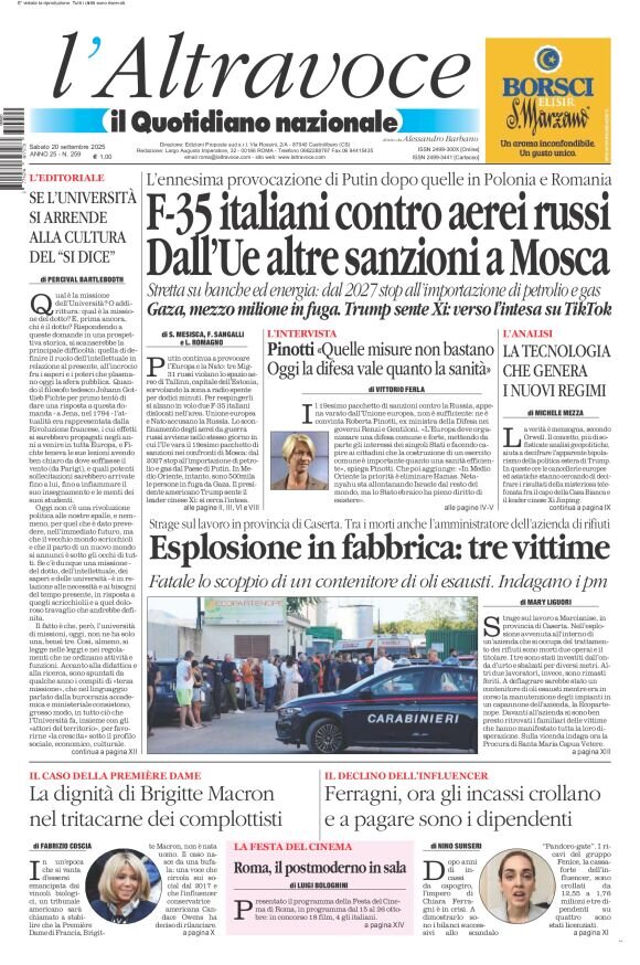 Prima Pagina Il Quotidiano del Sud L'Altravoce 20/09/2025
