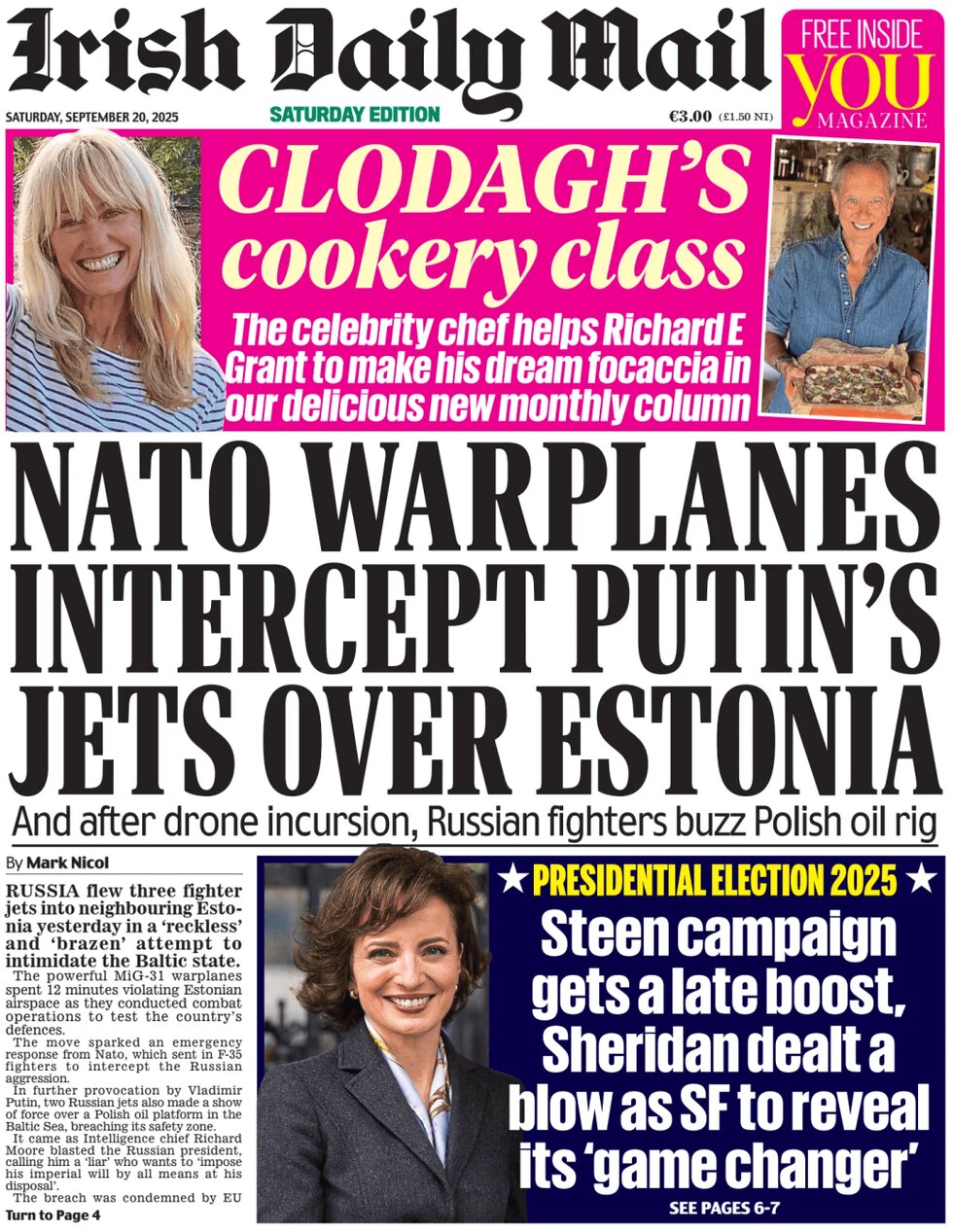 Prima Pagina Irish Daily Mail 20/09/2025