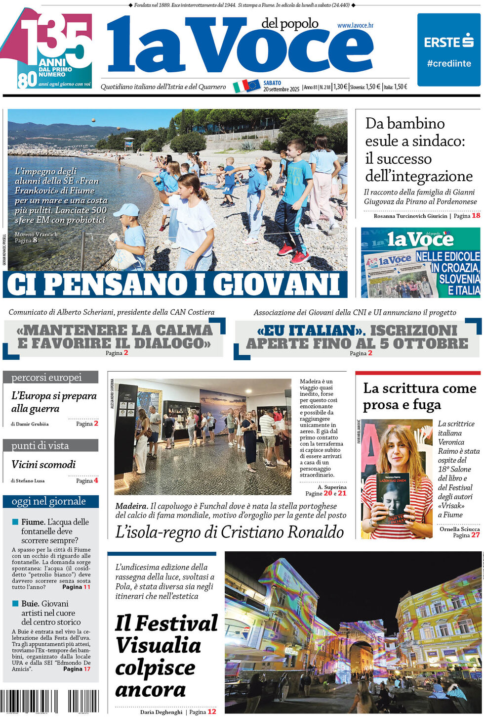 Prima Pagina La Voce del popolo 20/09/2025