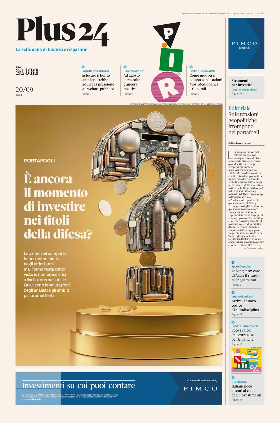 Copertina Plus24 (Il Sole 24 Ore) 20/09/2025