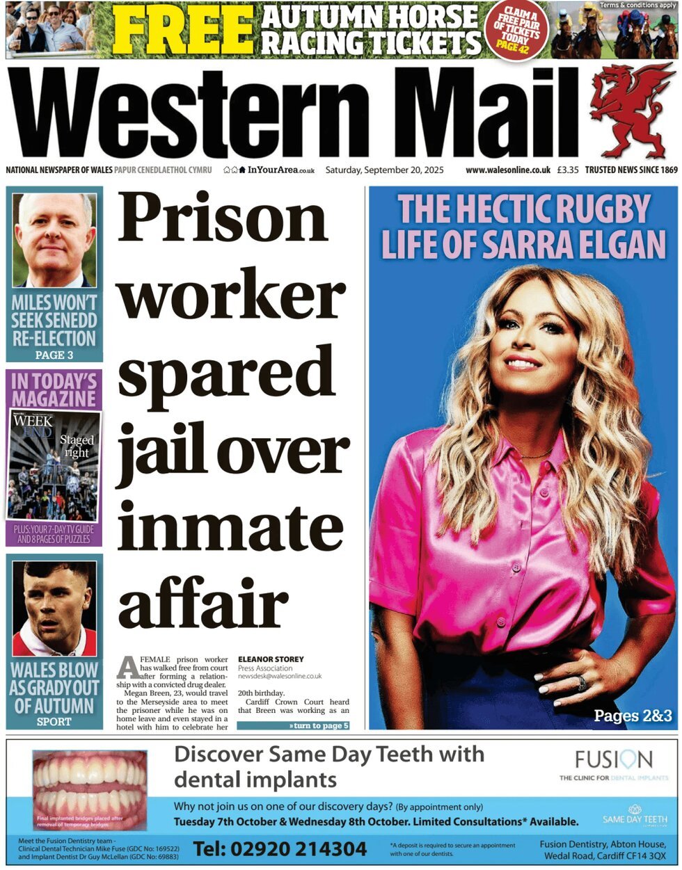 Prima Pagina Western Mail (Wales) 20/09/2025
