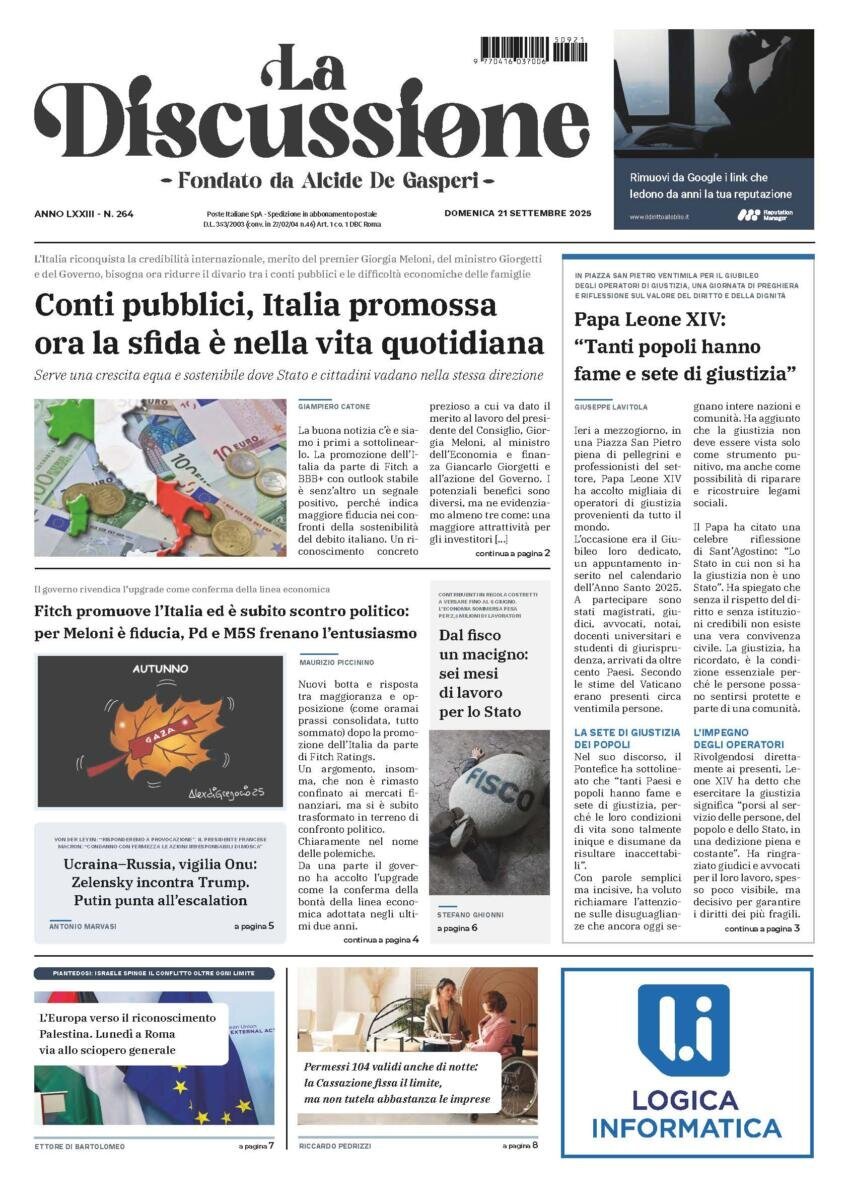 Prima Pagina La Discussione 21/09/2025