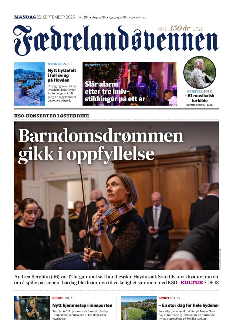 Prima Pagina Fædrelandsvennen 22/09/2025
