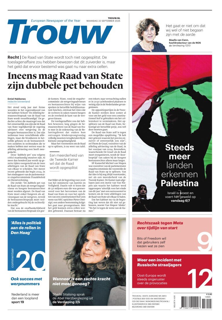 Prima Pagina Trouw 22/09/2025