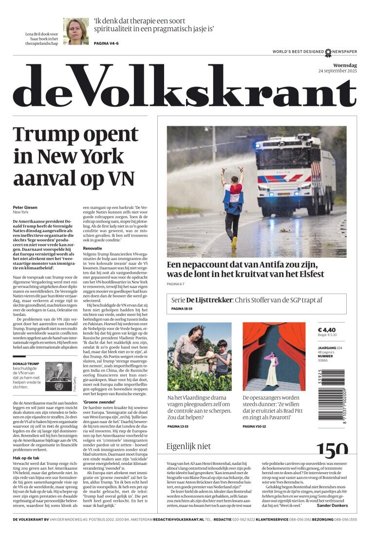 Prima Pagina de Volkskrant 24/09/2025