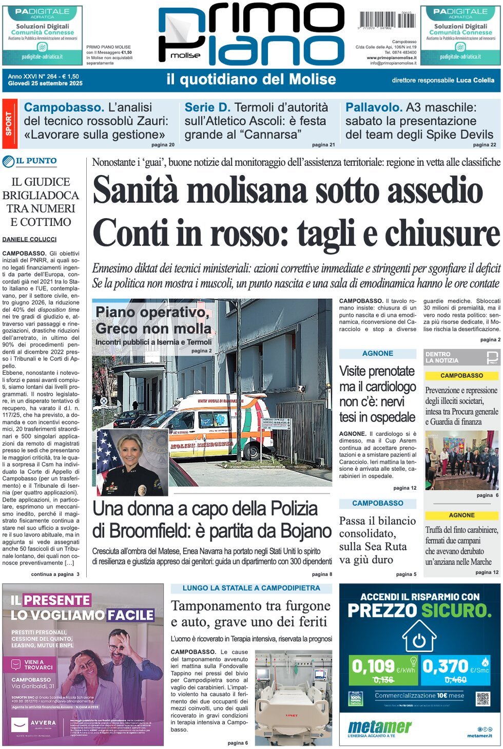 Prima Pagina Primo Piano Molise 25/09/2025