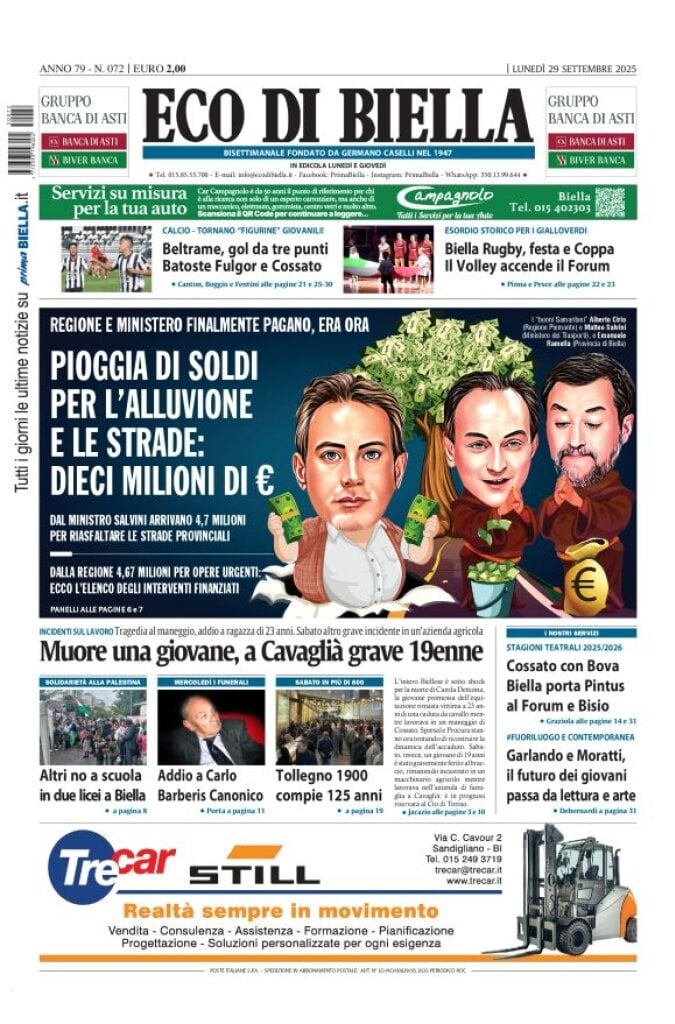 Prima Pagina Eco di Biella 29/09/2025