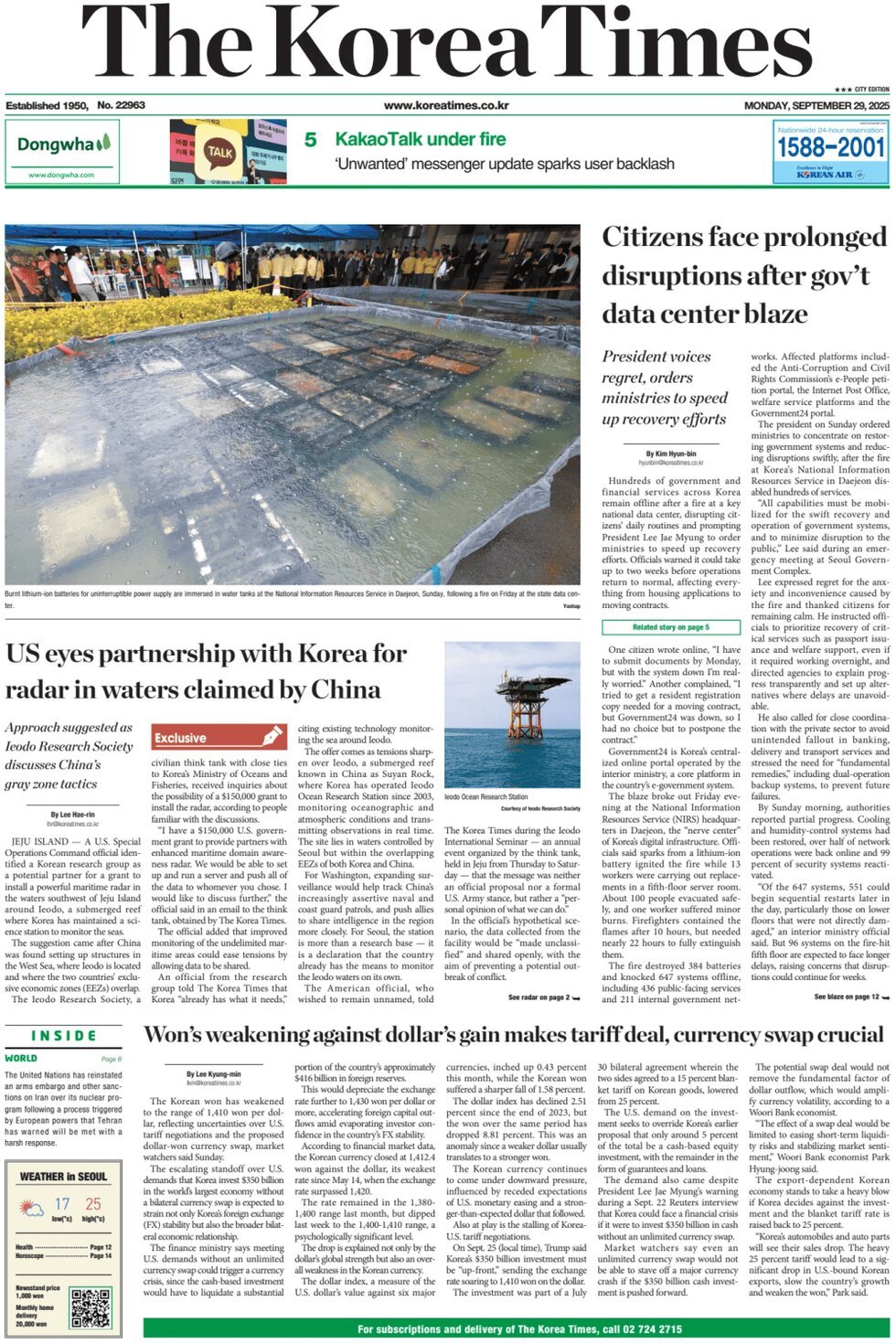 Prima Pagina The Korea Times 29/09/2025