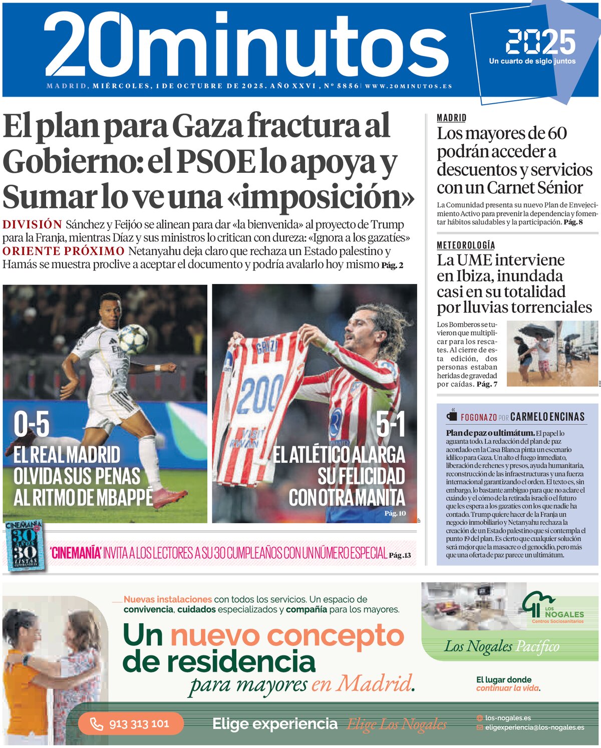Prima Pagina 20 minutos (Madrid) 01/10/2025