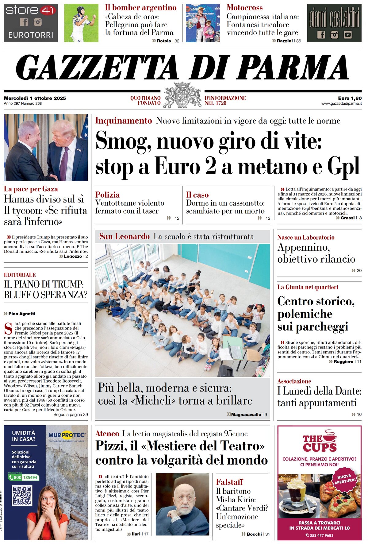 Prima Pagina Gazzetta di Parma 01/10/2025