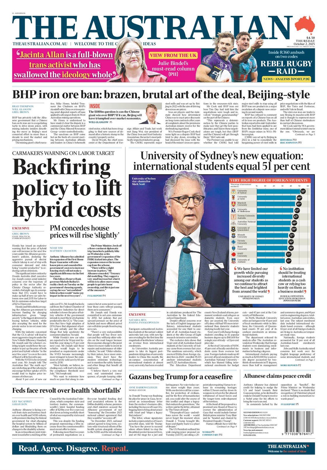 Prima Pagina The Australian 02/10/2025