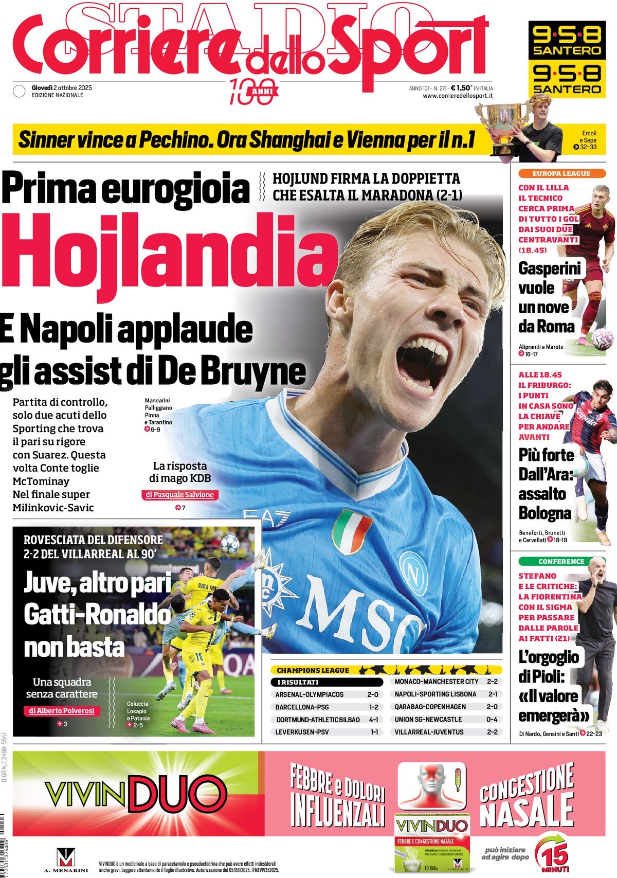 Prima Pagina Corriere dello Sport 02/10/2025