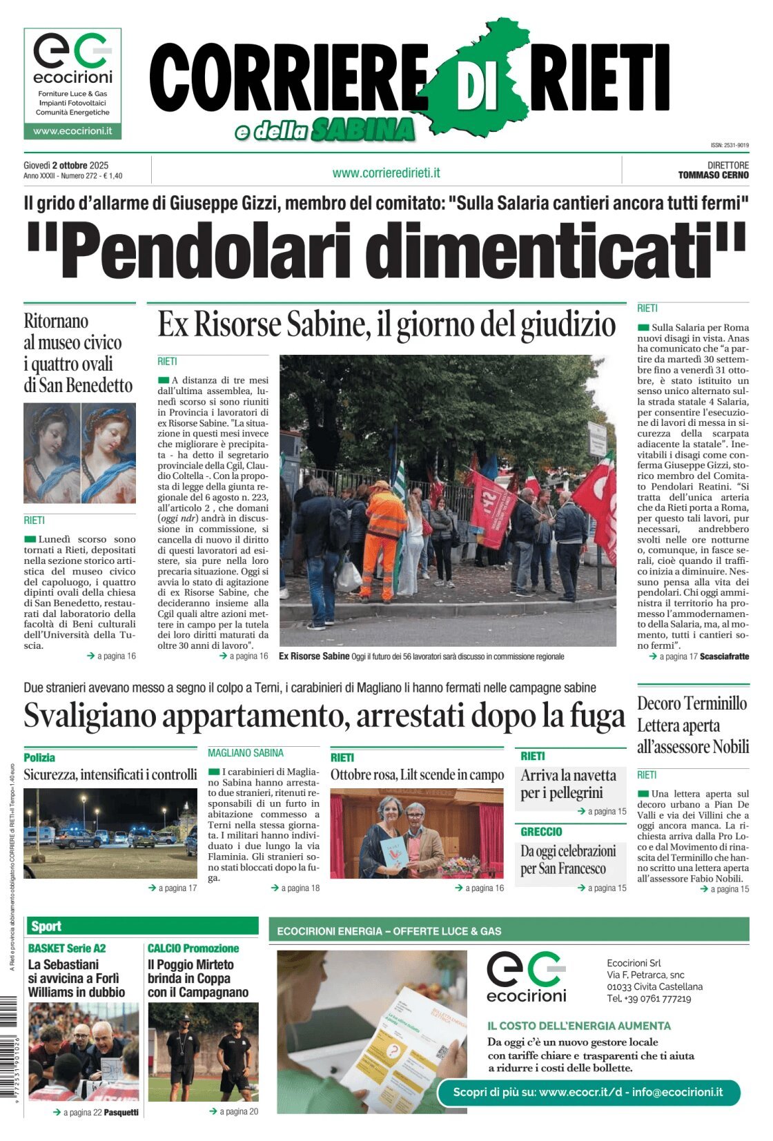 Prima Pagina Corriere di Rieti e della Sabina 02/10/2025