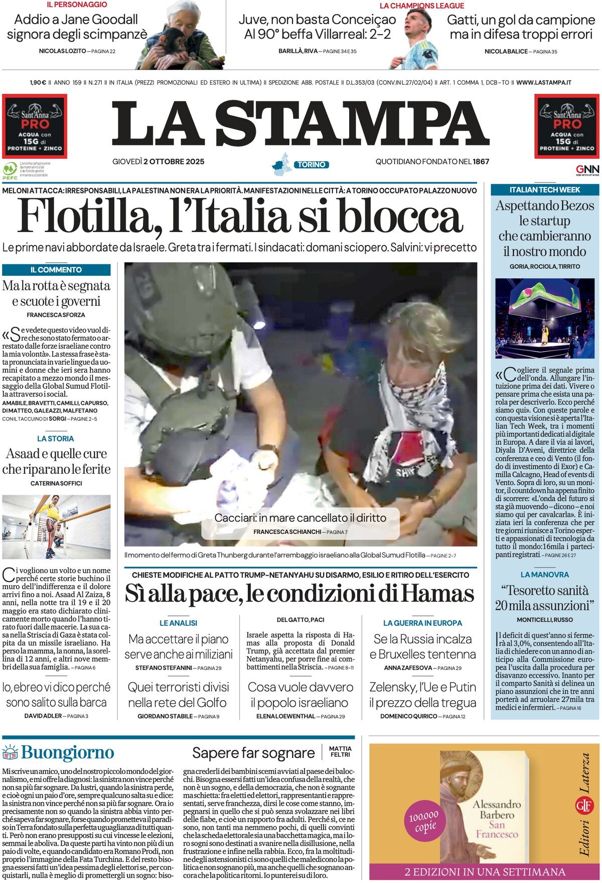 Prima Pagina La Stampa 02/10/2025