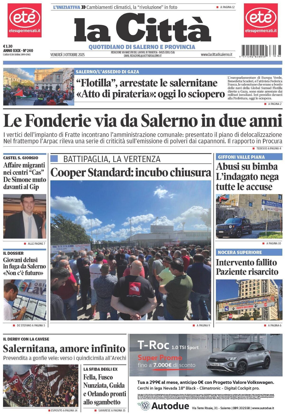Prima Pagina La Città (Salerno) 03/10/2025
