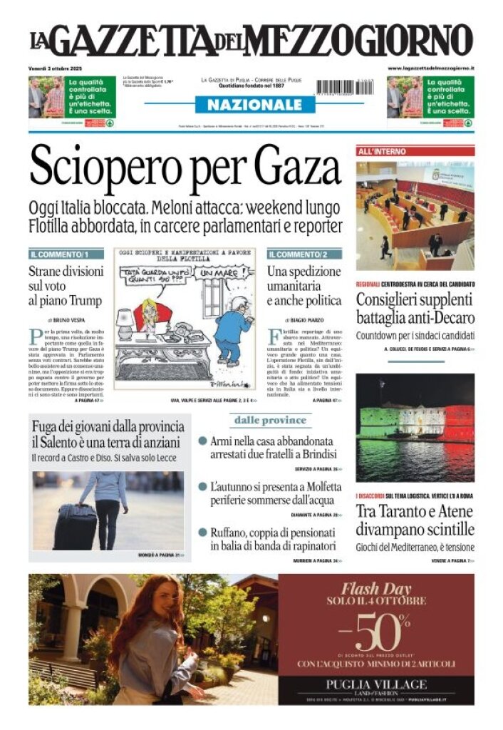 Prima Pagina La Gazzetta del Mezzogiorno (Basilicata) 03/10/2025