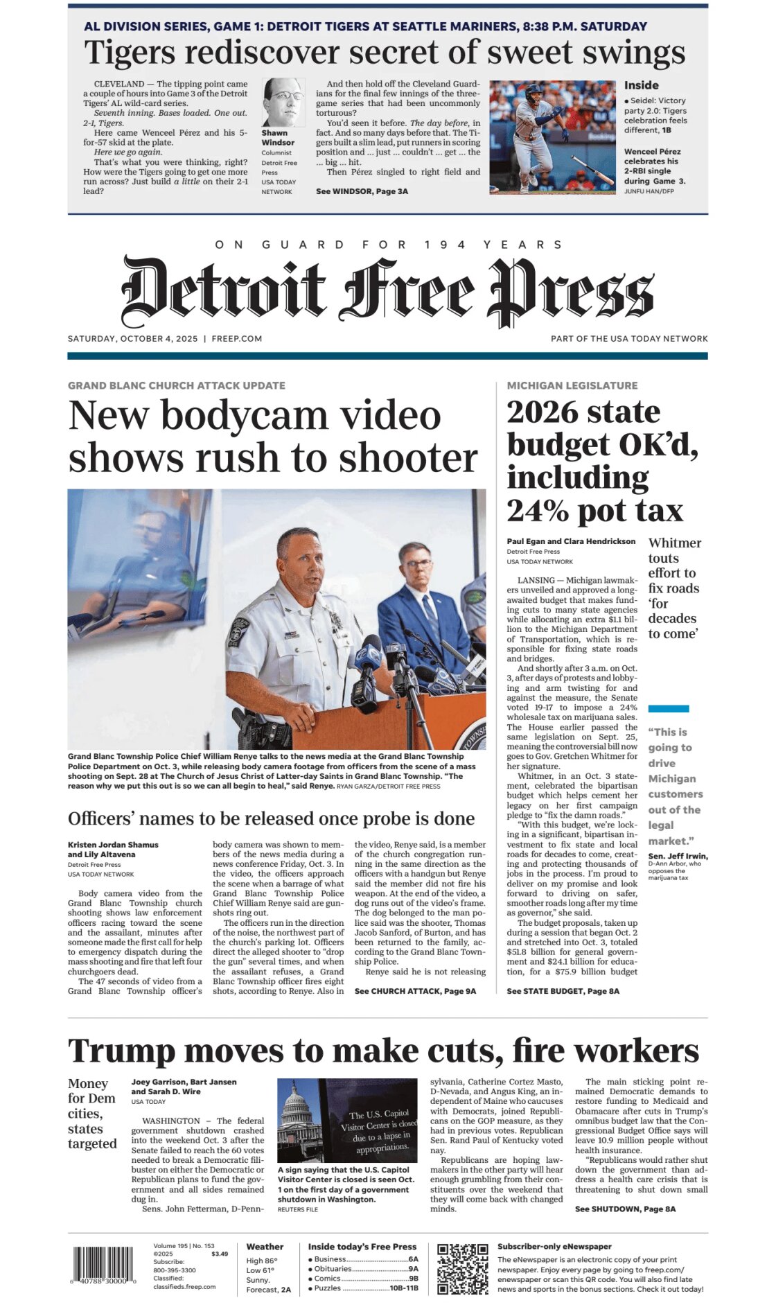 Prima Pagina Detroit Free Press 04/10/2025