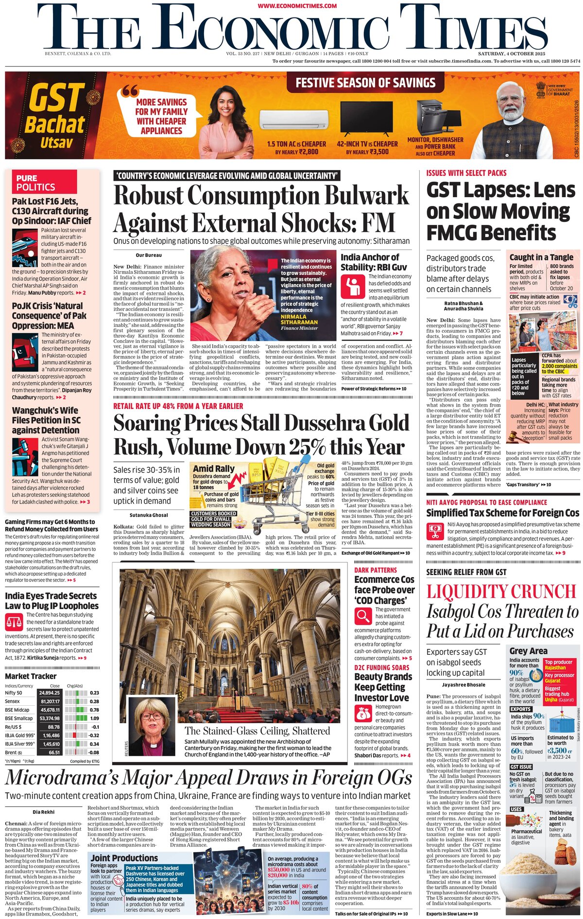 Prima Pagina The Economic Times 04/10/2025