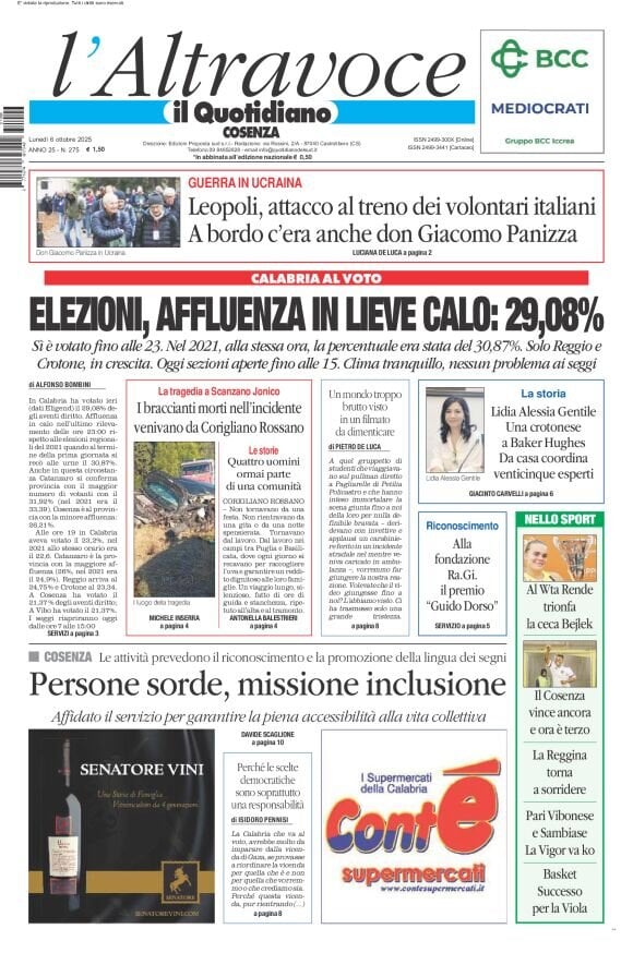 Prima Pagina Il Quotidiano del Sud (Cosenza) 06/10/2025
