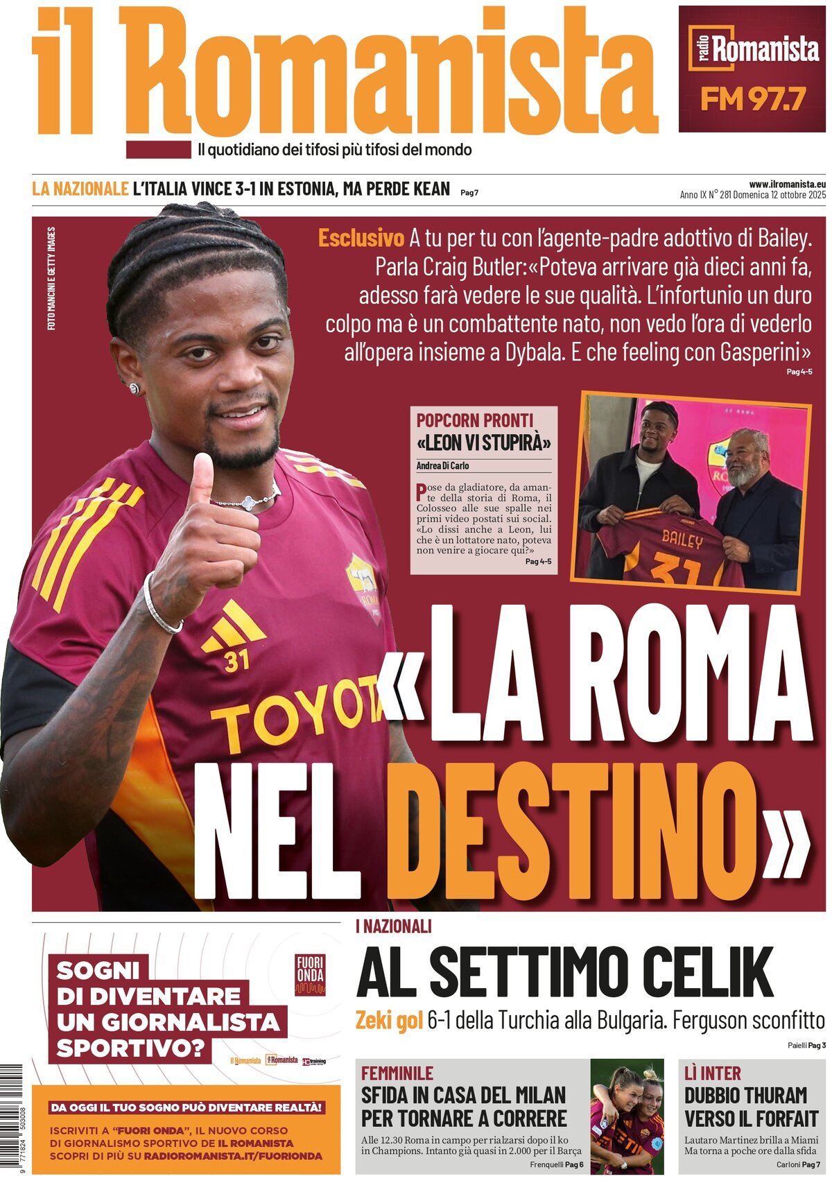 Prima Pagina Il Romanista 12/10/2025