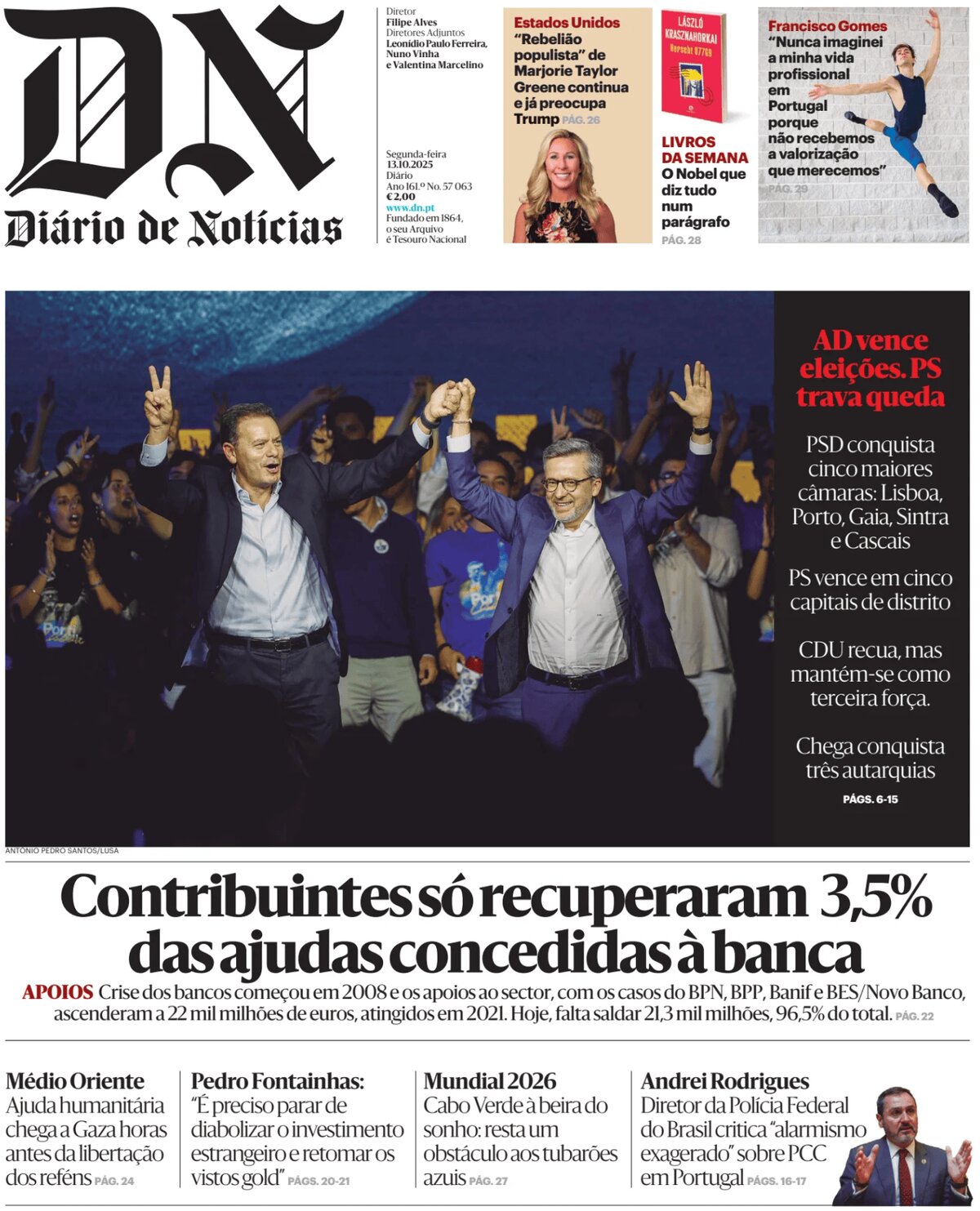 Prima Pagina Diário de Notícias 13/10/2025