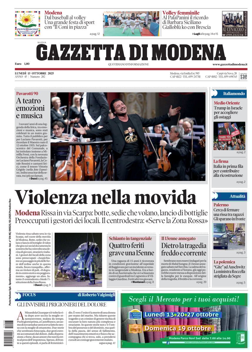 Prima Pagina Gazzetta di Modena 13/10/2025