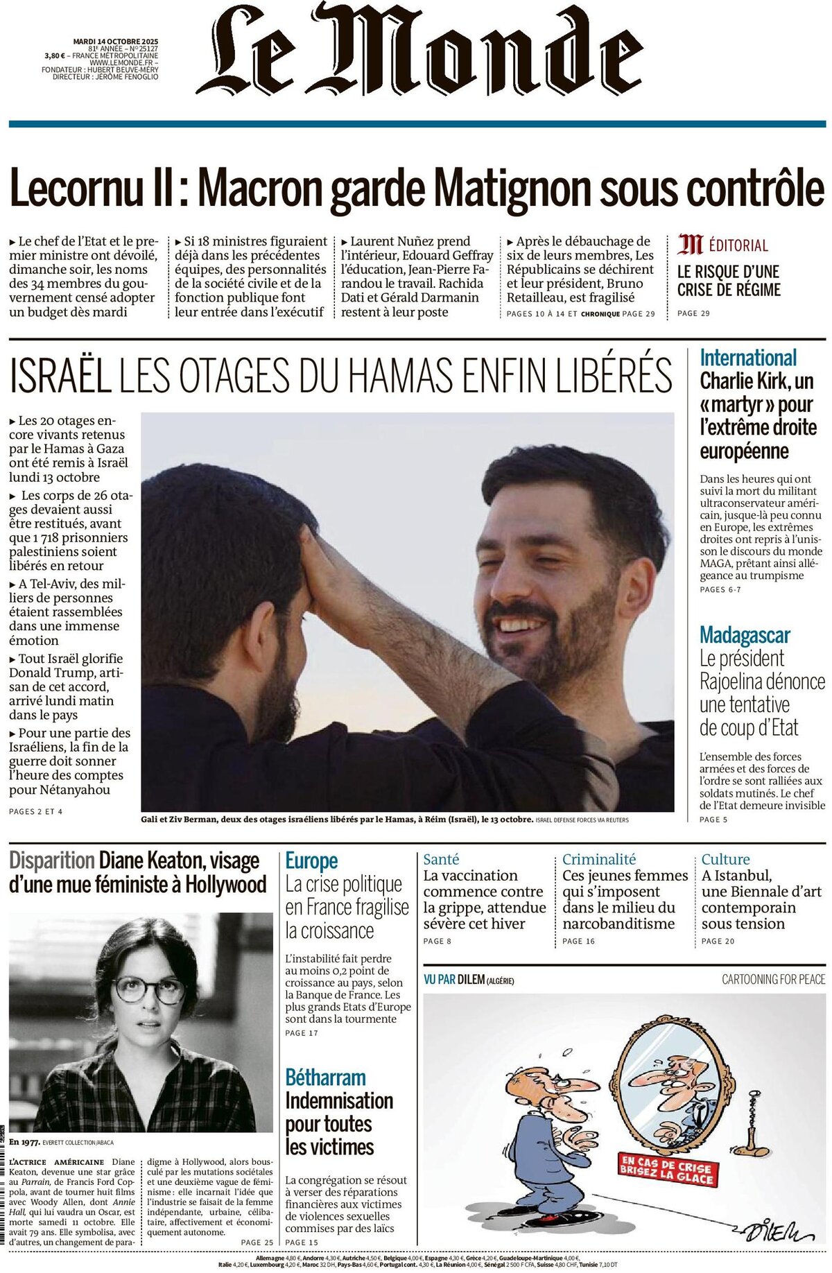 Prima Pagina Le Monde 14/10/2025