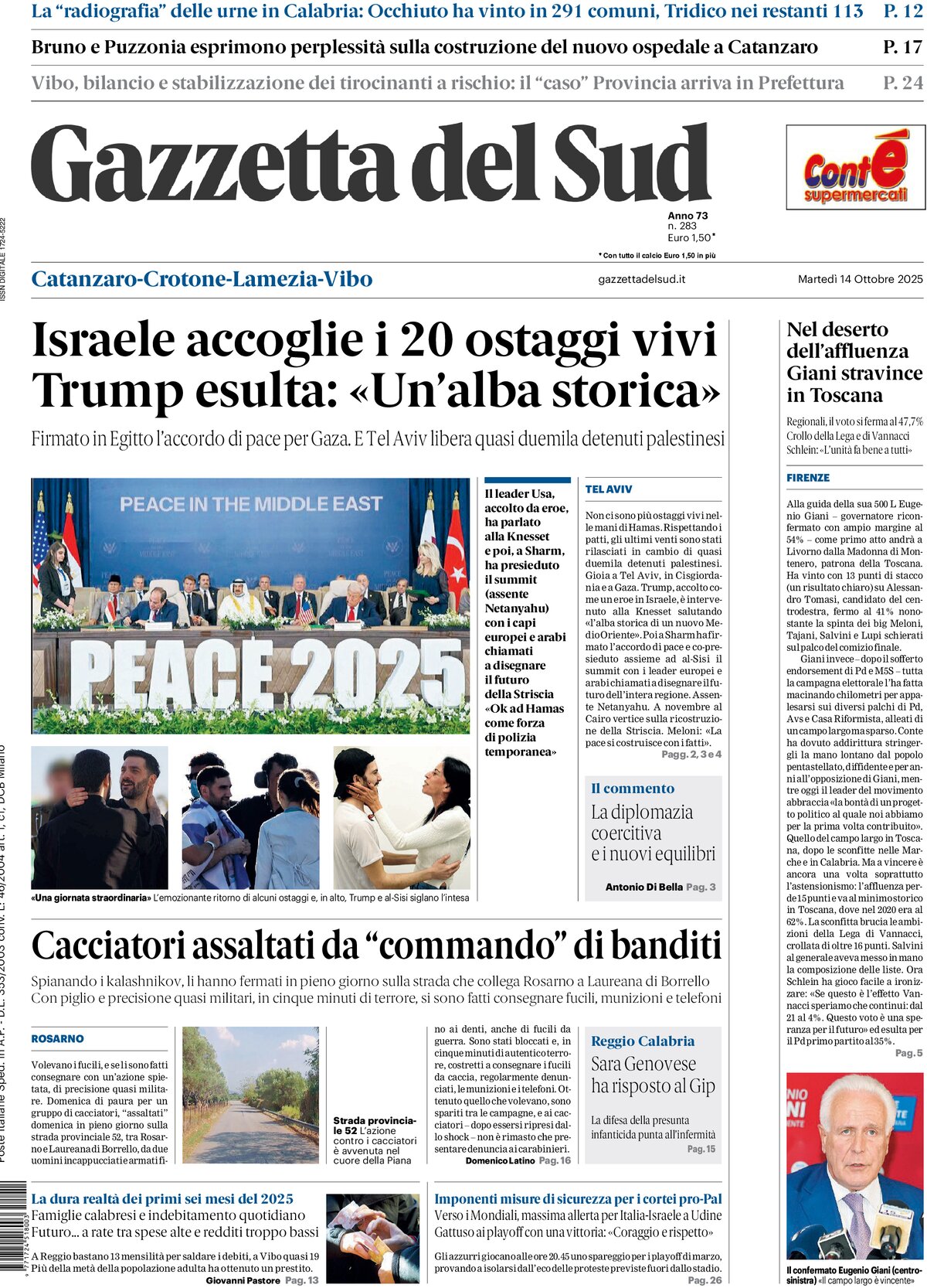 Prima Pagina Gazzetta del Sud (Catanzaro) 14/10/2025