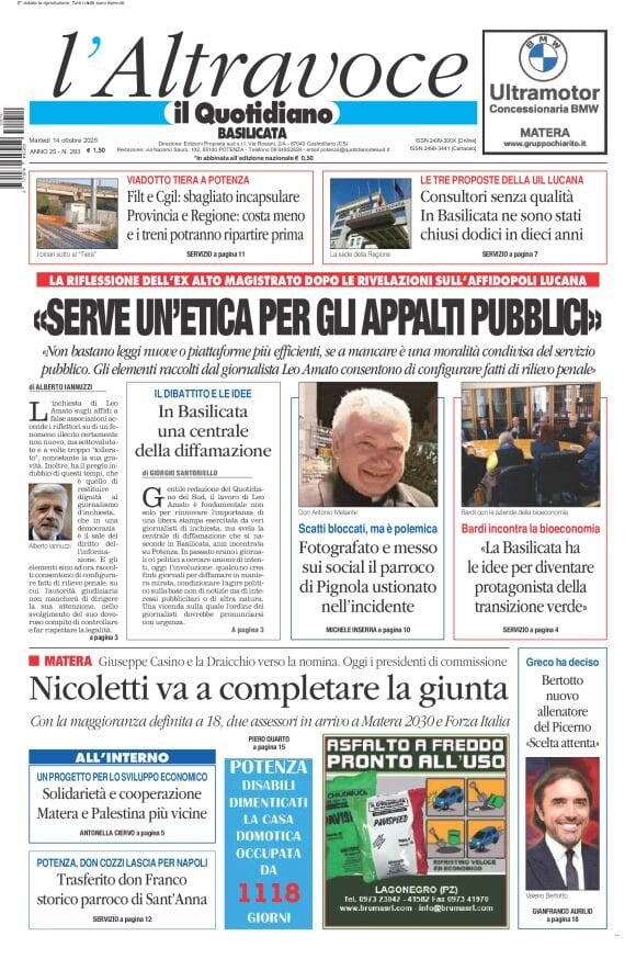 Prima Pagina Il Quotidiano del Sud (Basilicata) 14/10/2025