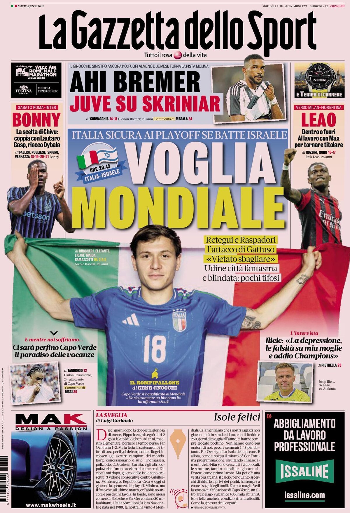 Prima Pagina La Gazzetta dello Sport 14/10/2025