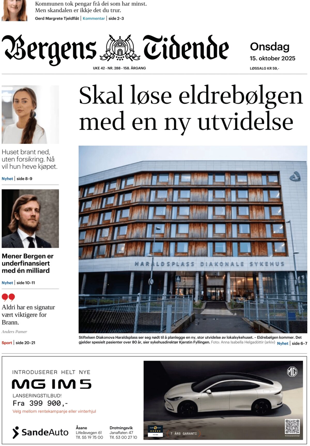 Prima Pagina Bergens Tidende 15/10/2025