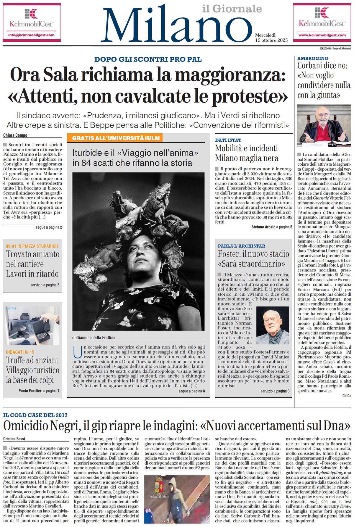 Prima Pagina Il Giornale (Milano) 15/10/2025