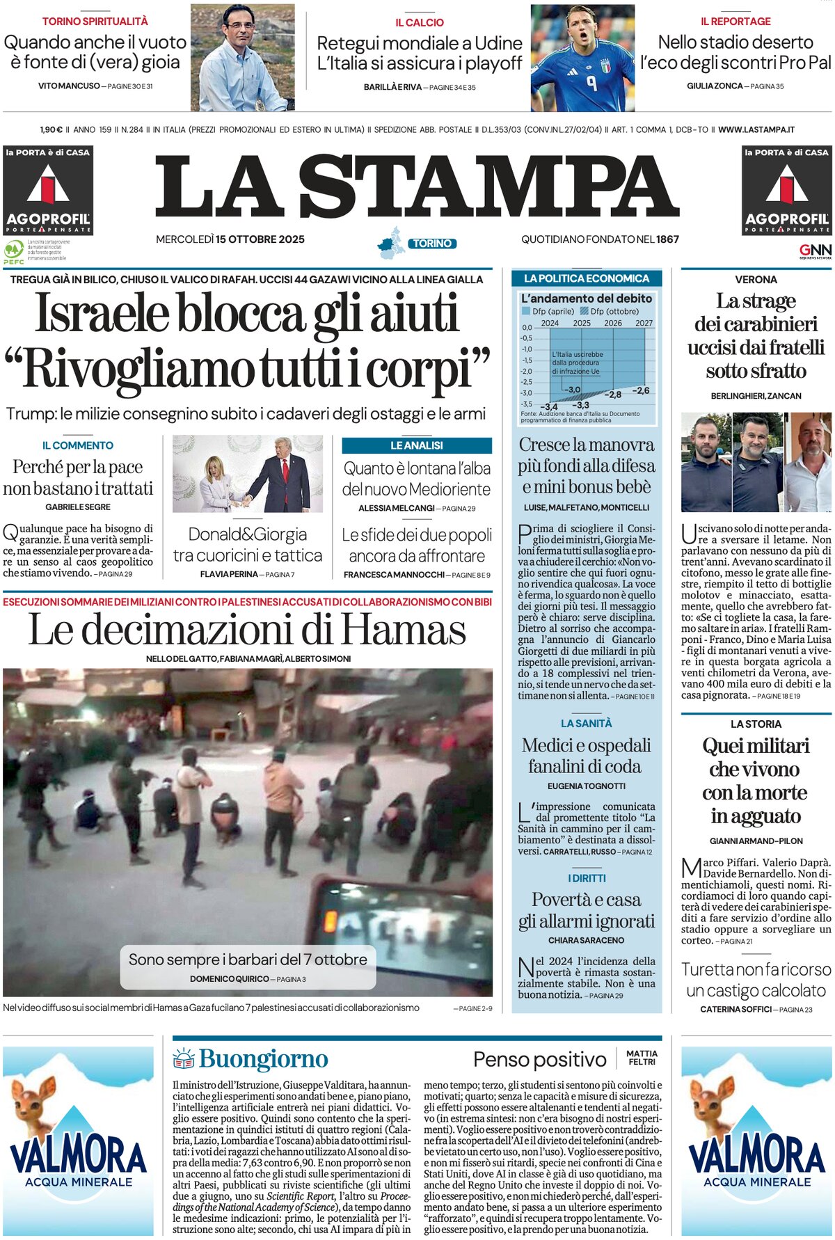 Prima Pagina La Stampa 15/10/2025